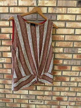 W5 Rust and White Striped Knot-Front Tank